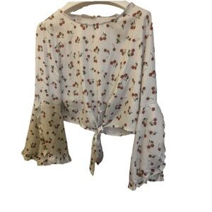 Altar’d State Cherry Tie-Front Blouse - White